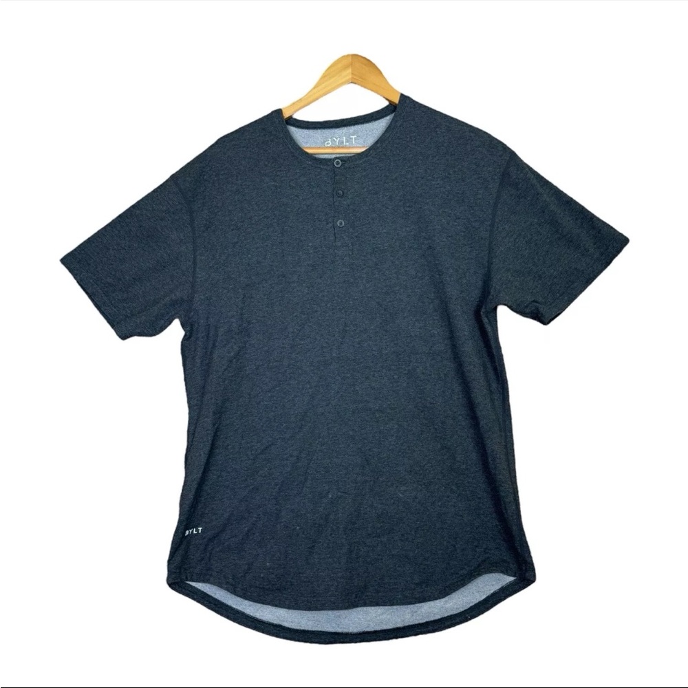 BYLT Lux Drop Cut Henley Tee Curve Hem Mens XL Dark Gray Casual Preppy Outdoor